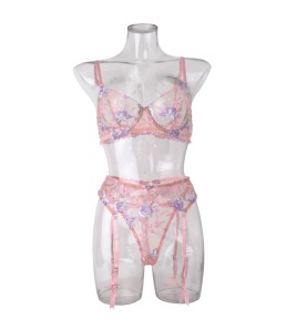 LSFA110FTJ1030 春夏性感內衣吊襪刺繡聚攏網紗塑身分體套裝