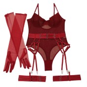 LSFA110GKB1006 新款女情趣網紗含手套腰帶吊襪扣開檔暗扣塑身連體衣