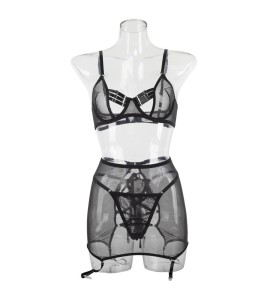 LSFA110GNI1011 新款網紗復雜工藝褲腰裙吊襪扣情趣內衣帶鋼圈聚攏三件套