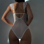 LSFA110GOJ1016 性感蕾絲花邊鋼圈透視聚攏純色顯瘦薄款舒適連體衣情趣內衣
