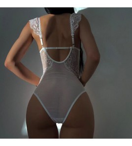 LSFA110GOJ1016 性感蕾絲花邊鋼圈透視聚攏純色顯瘦薄款舒適連體衣情趣內衣
