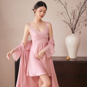 LCLN112100118 新款帶胸墊女士性感吊帶睡裙女夏季薄款絲綢緞面睡裙睡袍女