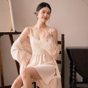 LCLN112100118 新款帶胸墊女士性感吊帶睡裙女夏季薄款絲綢緞面睡裙睡袍女