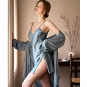 LCLN112100120 春夏新款性感吊帶睡裙女夏薄款絲綢睡袍套裝透氣居家睡裙女