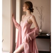 LCLN112100120 春夏新款性感吊帶睡裙女夏薄款絲綢睡袍套裝透氣居家睡裙女