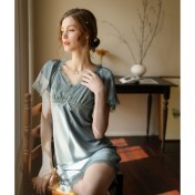 LCLN112100121 春夏新款連衣裙短袖薄款透氣短裙居家性感睡衣女夏