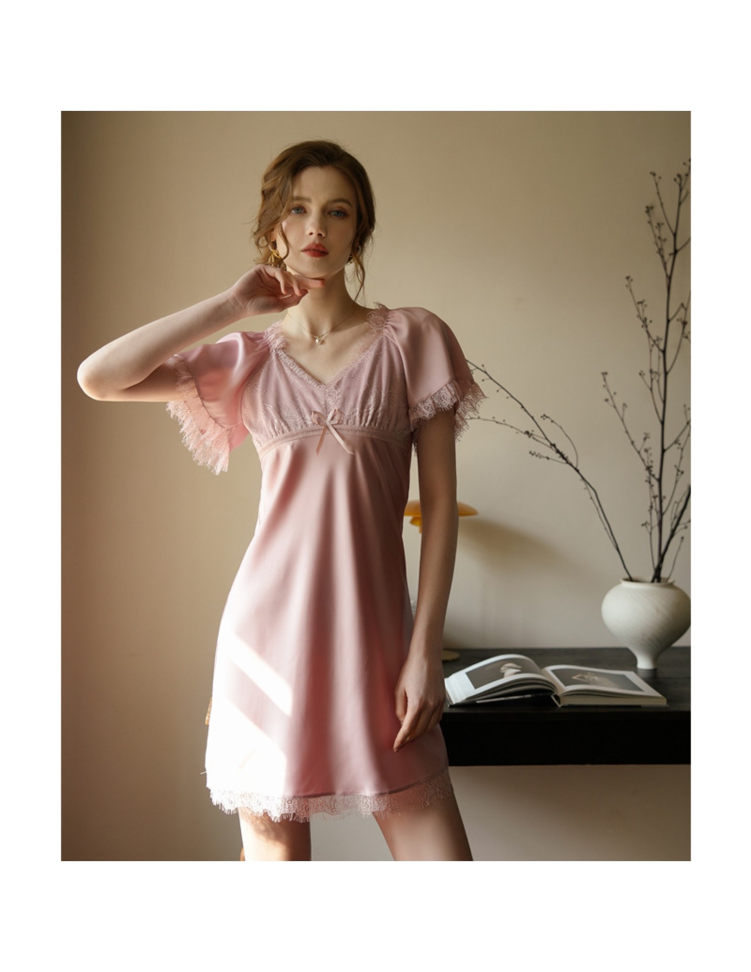 LCLN112100121 春夏新款連衣裙短袖薄款透氣短裙居家性感睡衣女夏