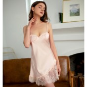 LCLN112100122 蕾絲睡裙春夏新款女式吊帶睡裙女夏薄款絲綢家居服吊帶群