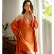 LCLN112100125 春夏新款女式蕾絲睡衣套裝性感吊帶睡裙兩件絲綢睡袍女夏