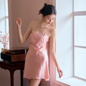 LCLN112100126 新款刺繡花邊性感抹胸睡裙女絲綢透氣四季可穿性感吊帶睡裙