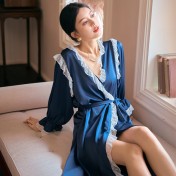 LCLN112100127 新款女士長袖睡袍單件薄款透氣長睡袍女春夏睡衣透氣家居服