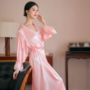 LCLN112100127 新款女士長袖睡袍單件薄款透氣長睡袍女春夏睡衣透氣家居服