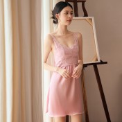 LCLN112100130 新款女士性感吊帶睡裙女夏季絲綢薄款吊帶睡裙透氣蕾絲睡裙