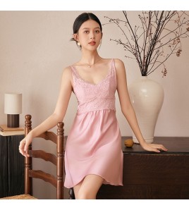 LCLN112100130 新款女士性感吊帶睡裙女夏季絲綢薄款吊帶睡裙透氣蕾絲睡裙