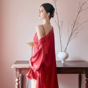 LCLN112100134 春夏季性感吊帶睡裙薄款絲綢睡衣女夏居家絲質睡裙四季可穿