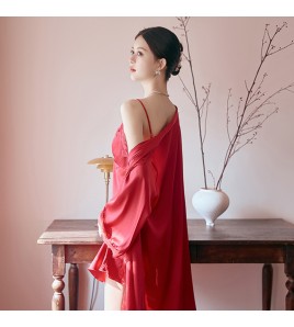 LCLN112100134 春夏季性感吊帶睡裙薄款絲綢睡衣女夏居家絲質睡裙四季可穿