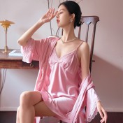 LCLN112100134 春夏季性感吊帶睡裙薄款絲綢睡衣女夏居家絲質睡裙四季可穿