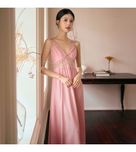 LCLN112100138 新款鏤空性感吊帶睡裙女士長款春夏睡衣薄款仿真絲透氣睡裙