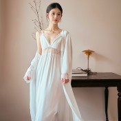 LCLN112100140 性感鏤空睡裙睡袍兩件套春夏新款女士薄款睡袍長款吊帶睡裙