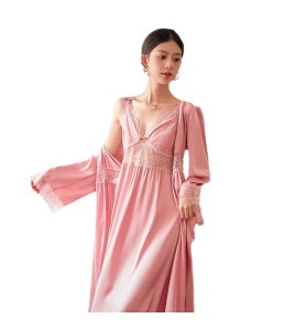 LCLN112100140 性感鏤空睡裙睡袍兩件套春夏新款女士薄款睡袍長款吊帶睡裙