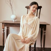 LCLN112100140 性感鏤空睡裙睡袍兩件套春夏新款女士薄款睡袍長款吊帶睡裙