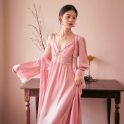 LCLN112100140 性感鏤空睡裙睡袍兩件套春夏新款女士薄款睡袍長款吊帶睡裙