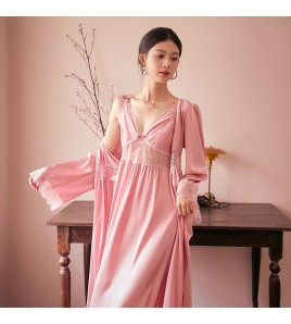 LCLN112100140 性感鏤空睡裙睡袍兩件套春夏新款女士薄款睡袍長款吊帶睡裙