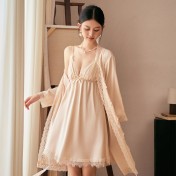 LCLN112100142 春夏新品女士性感吊帶睡裙蕾絲薄款帶胸墊睡衣女四季睡袍女