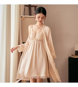 LCLN112100142 春夏新品女士性感吊帶睡裙蕾絲薄款帶胸墊睡衣女四季睡袍女