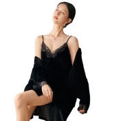 LCLN112100143 秋冬新品金絲絨睡袍兩件套冬季女士保暖睡衣性感吊帶睡裙女