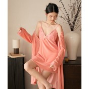 LCLN112100144 秋冬新款帶胸墊性感吊帶睡裙兩件套金絲絨保暖睡袍女套裝