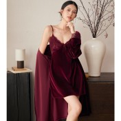 LCLN112100144 秋冬新款帶胸墊性感吊帶睡裙兩件套金絲絨保暖睡袍女套裝