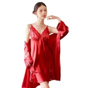 LCLN112100147 春夏季新款性感吊帶胸墊睡裙睡袍兩件套女士性感睡衣套裝女