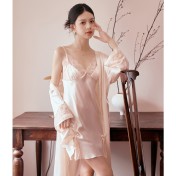 LCLN112100147 春夏季新款性感吊帶胸墊睡裙睡袍兩件套女士性感睡衣套裝女
