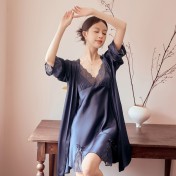 LCLN112100147 春夏季新款性感吊帶胸墊睡裙睡袍兩件套女士性感睡衣套裝女