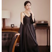 LCLN112100148 春夏季新款女士性感吊帶睡裙女兩件套薄款長袖睡袍套裝透氣