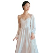 LCLN112100148 春夏季新款女士性感吊帶睡裙女兩件套薄款長袖睡袍套裝透氣