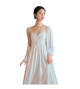 LCLN112100148 春夏季新款女士性感吊帶睡裙女兩件套薄款長袖睡袍套裝透氣