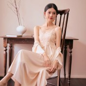 LCLN112100148 春夏季新款女士性感吊帶睡裙女兩件套薄款長袖睡袍套裝透氣