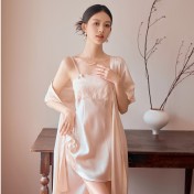 LCLN112100149 性感吊帶睡裙睡袍兩件套女夏絲綢薄款透氣睡袍套裝四季可穿