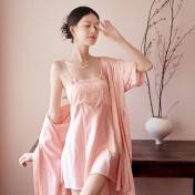 LCLN112100149 性感吊帶睡裙睡袍兩件套女夏絲綢薄款透氣睡袍套裝四季可穿