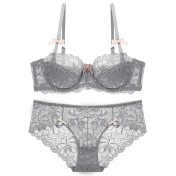 WLMZ113100059 法式內衣大胸顯小防下垂大碼性感內衣薄棉半杯透氣蕾絲文胸罩