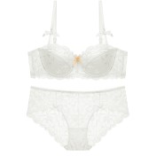 WLMZ113100059 法式內衣大胸顯小防下垂大碼性感內衣薄棉半杯透氣蕾絲文胸罩