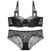 WLMZ113100059 法式內衣大胸顯小防下垂大碼性感內衣薄棉半杯透氣蕾絲文胸罩