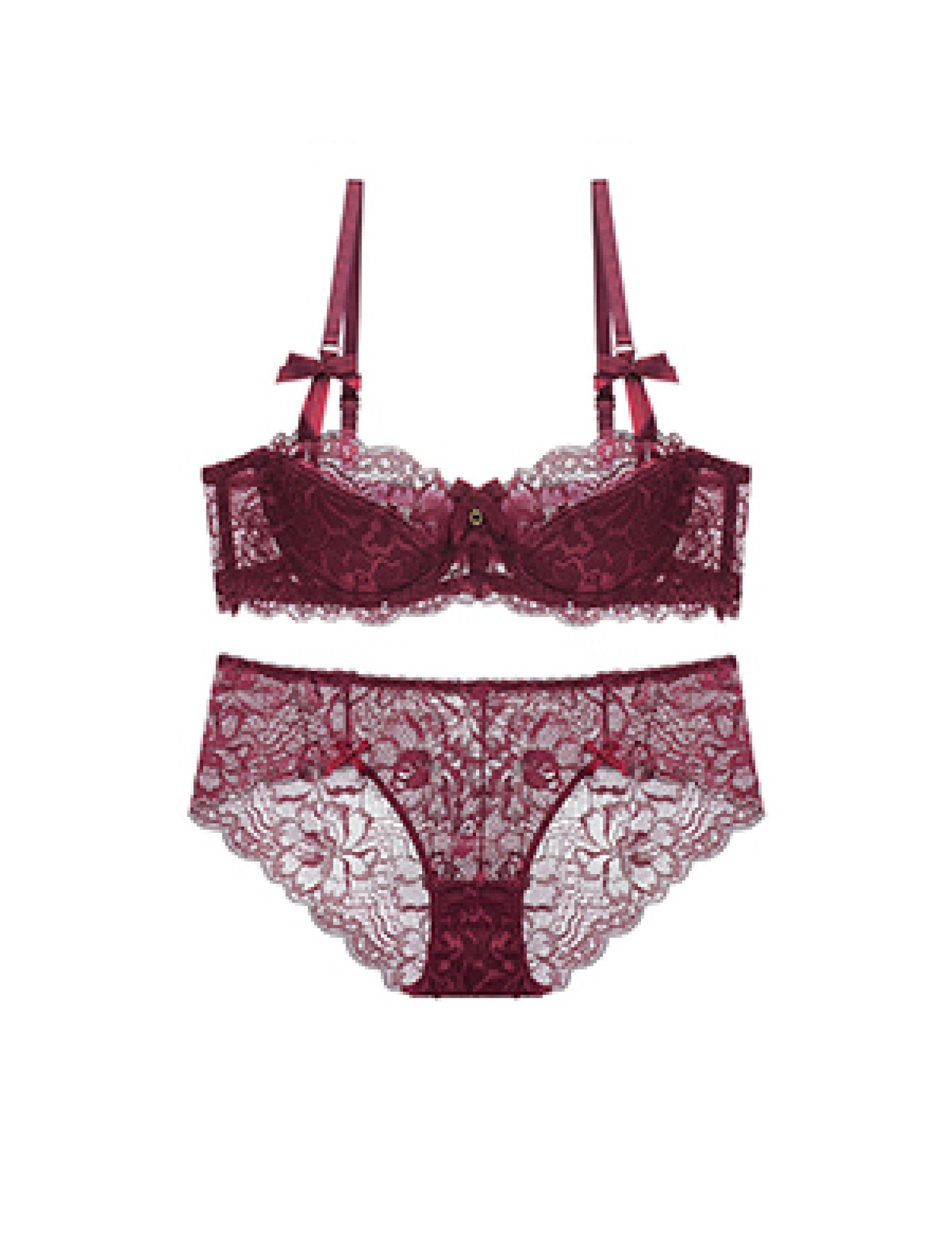 WLMZ113100059 法式內衣大胸顯小防下垂大碼性感內衣薄棉半杯透氣蕾絲文胸罩