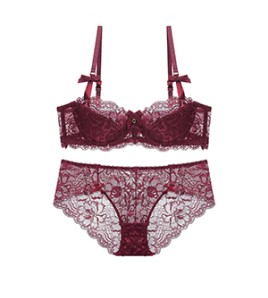 WLMZ113100059 French style underwear for big breasts showing small and anti-sagging large size sexy underwear thin cotton half cup breathable lace bra