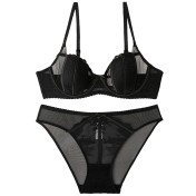 WLMZ113100061 性感內衣女法式薄款透視兔耳朵蕾絲文胸大胸顯小大碼內衣套裝