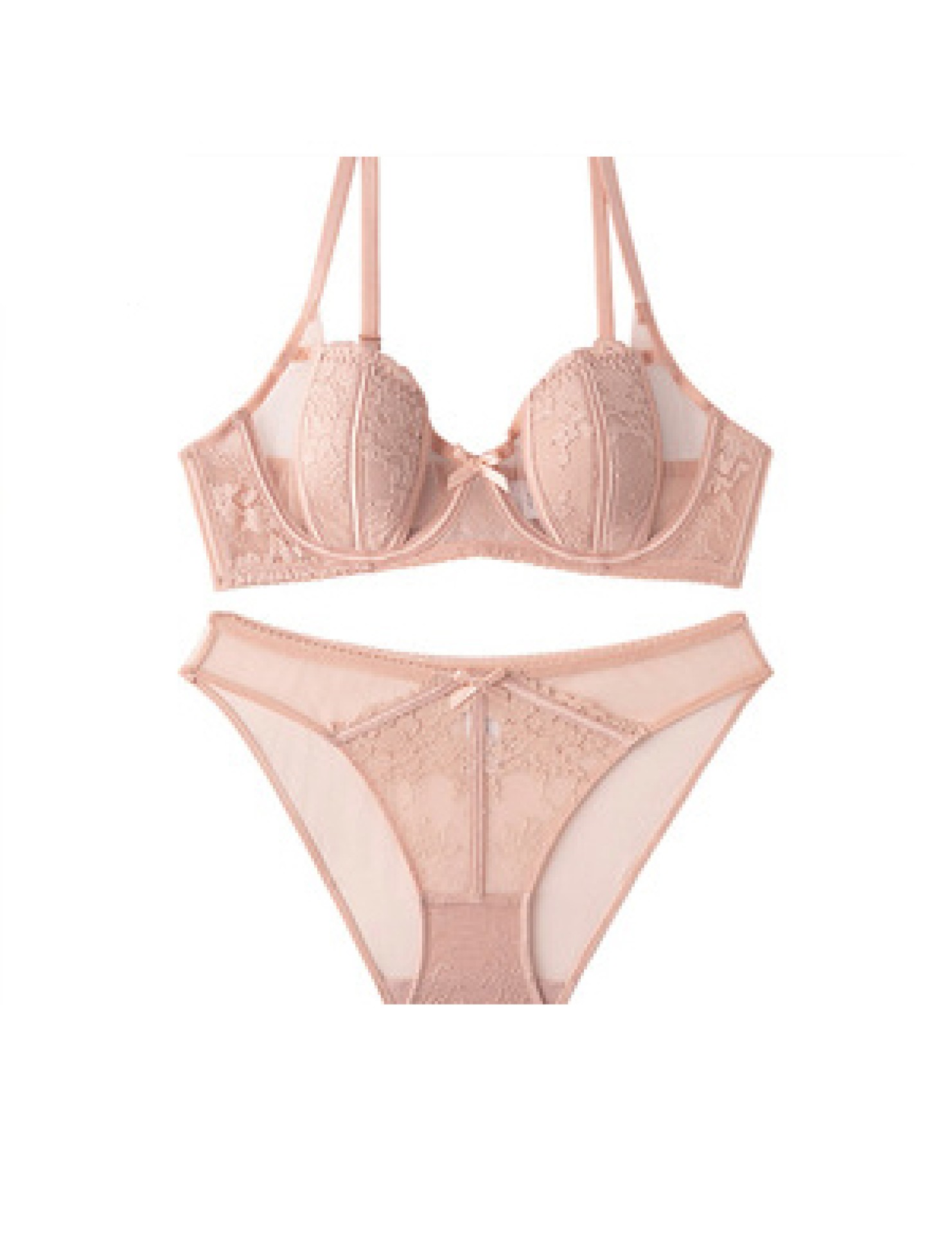 WLMZ113100061 性感內衣女法式薄款透視兔耳朵蕾絲文胸大胸顯小大碼內衣套裝