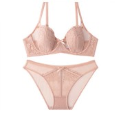 WLMZ113100061 性感內衣女法式薄款透視兔耳朵蕾絲文胸大胸顯小大碼內衣套裝