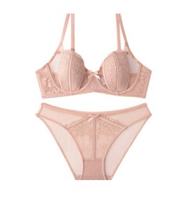 WLMZ113100061 Sexy underwear for women, French thin, see-through rabbit ears lace bra, big breasts, small and large size underwear set